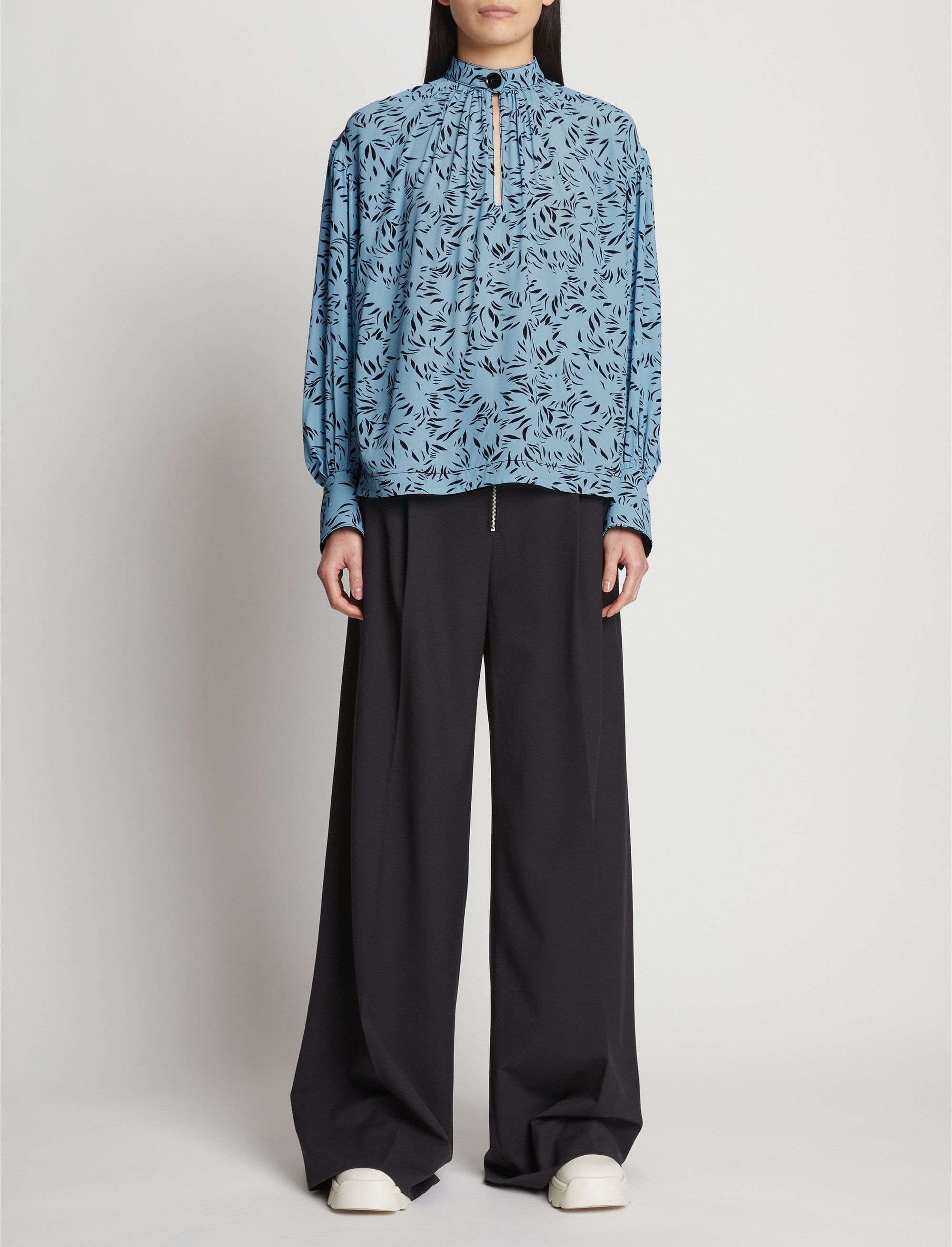 Blouse imprimée à col mao - Blue Multicolor