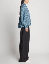 Blouse imprimée à col mao - Blue Multicolor