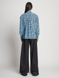 Blouse imprimée à col mao - Blue Multicolor