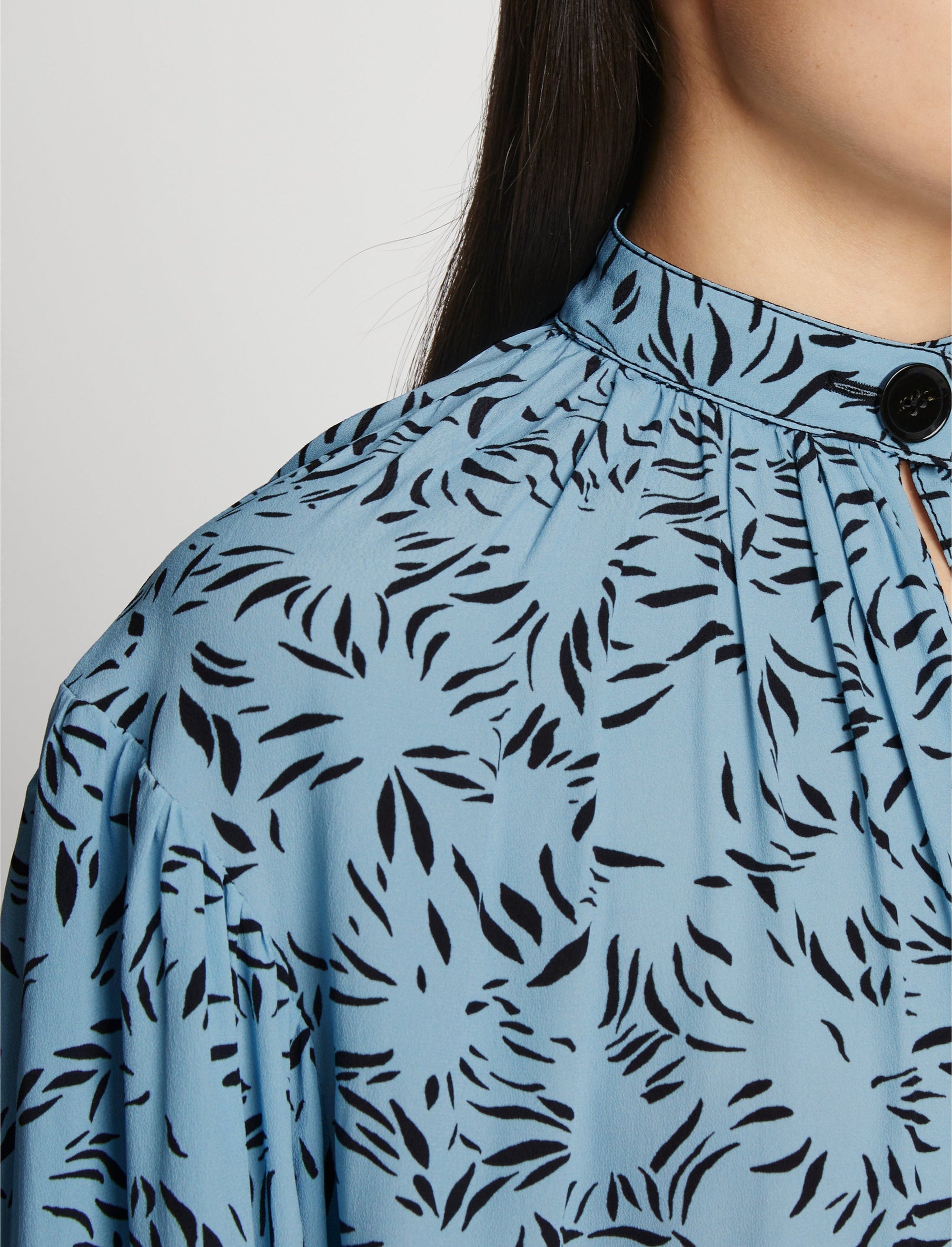Blouse imprimée à col mao - Blue Multicolor