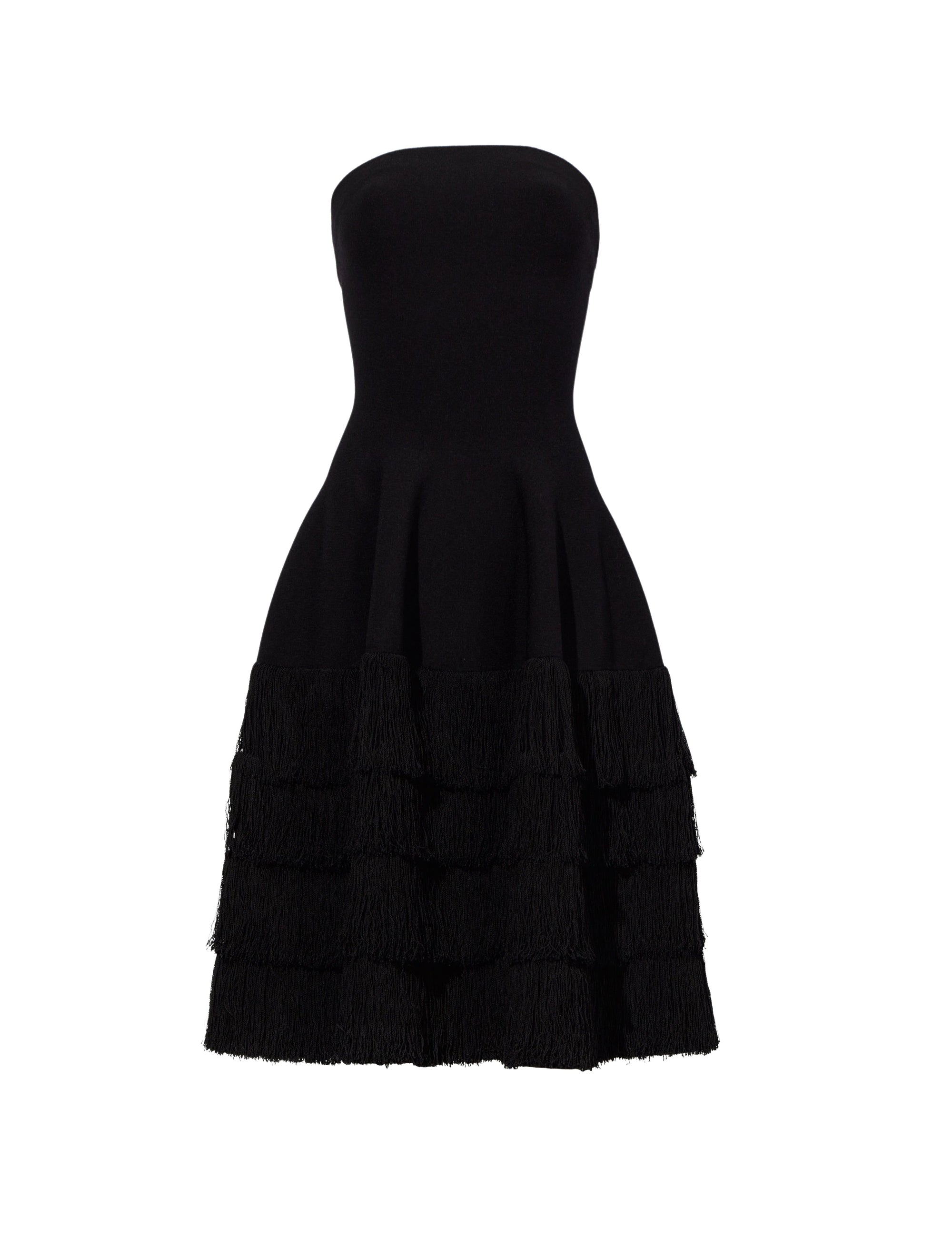 Sculpted knit dress with textured fringes - Black