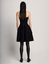 Sculpted knit dress with textured fringes - Black