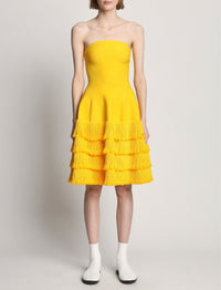 Robe sculptée en tricot à franges texturées - Lemon