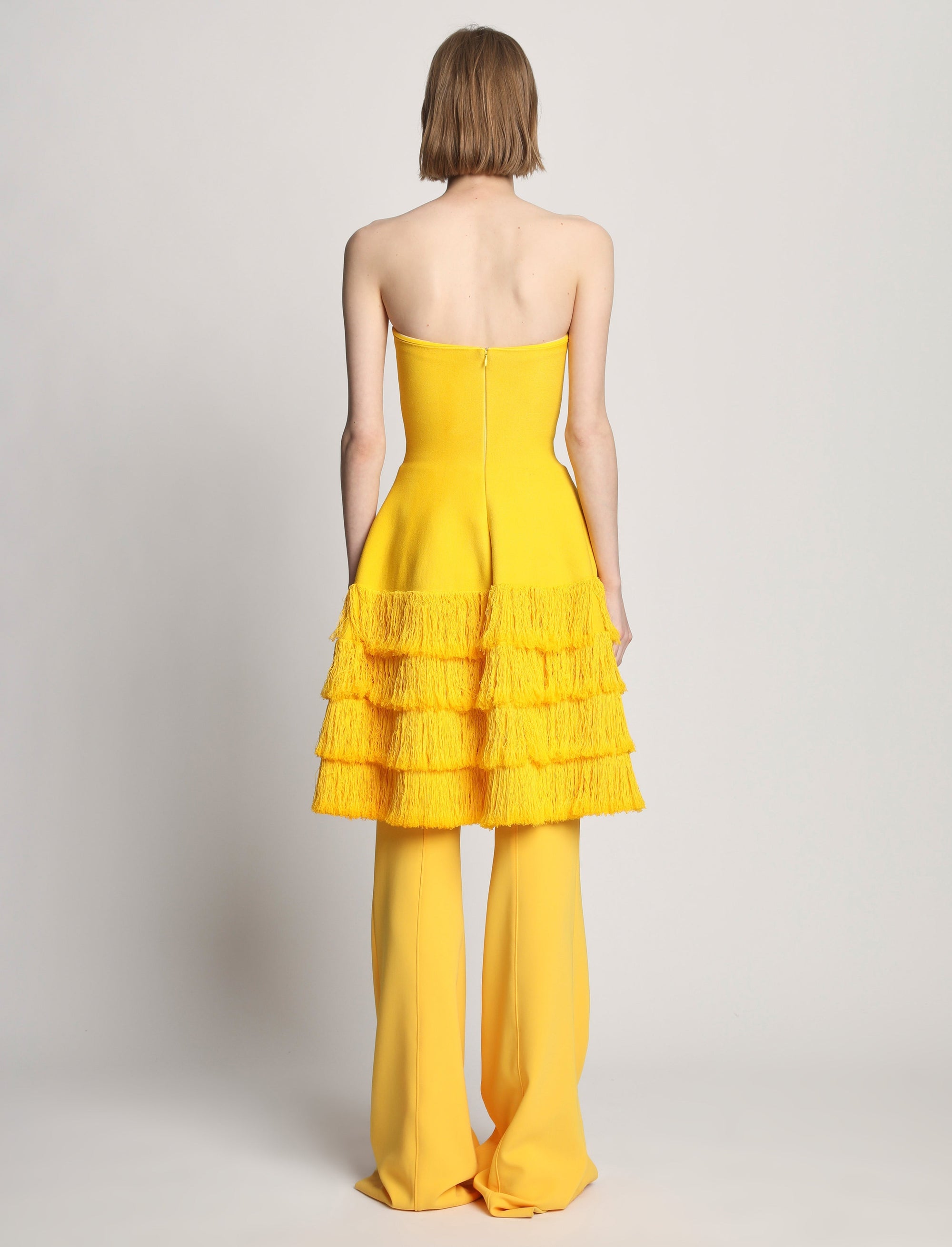 Robe sculptée en tricot à franges texturées - Lemon
