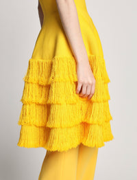 Robe sculptée en tricot à franges texturées - Lemon