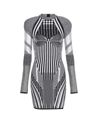 Robe courte en jacquard à imprimés - Noir, Blanc & Argent