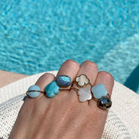 Yellow Gold & Moonstone Baroque Ring - White