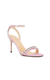 Audrey 95 heeled sandals in silk with rhinestone embellishments - Pink