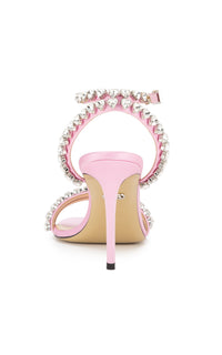 Audrey 95 heeled sandals in silk with rhinestone embellishments - Pink