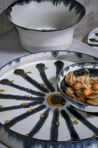 Large round bohemian porcelain dish - White