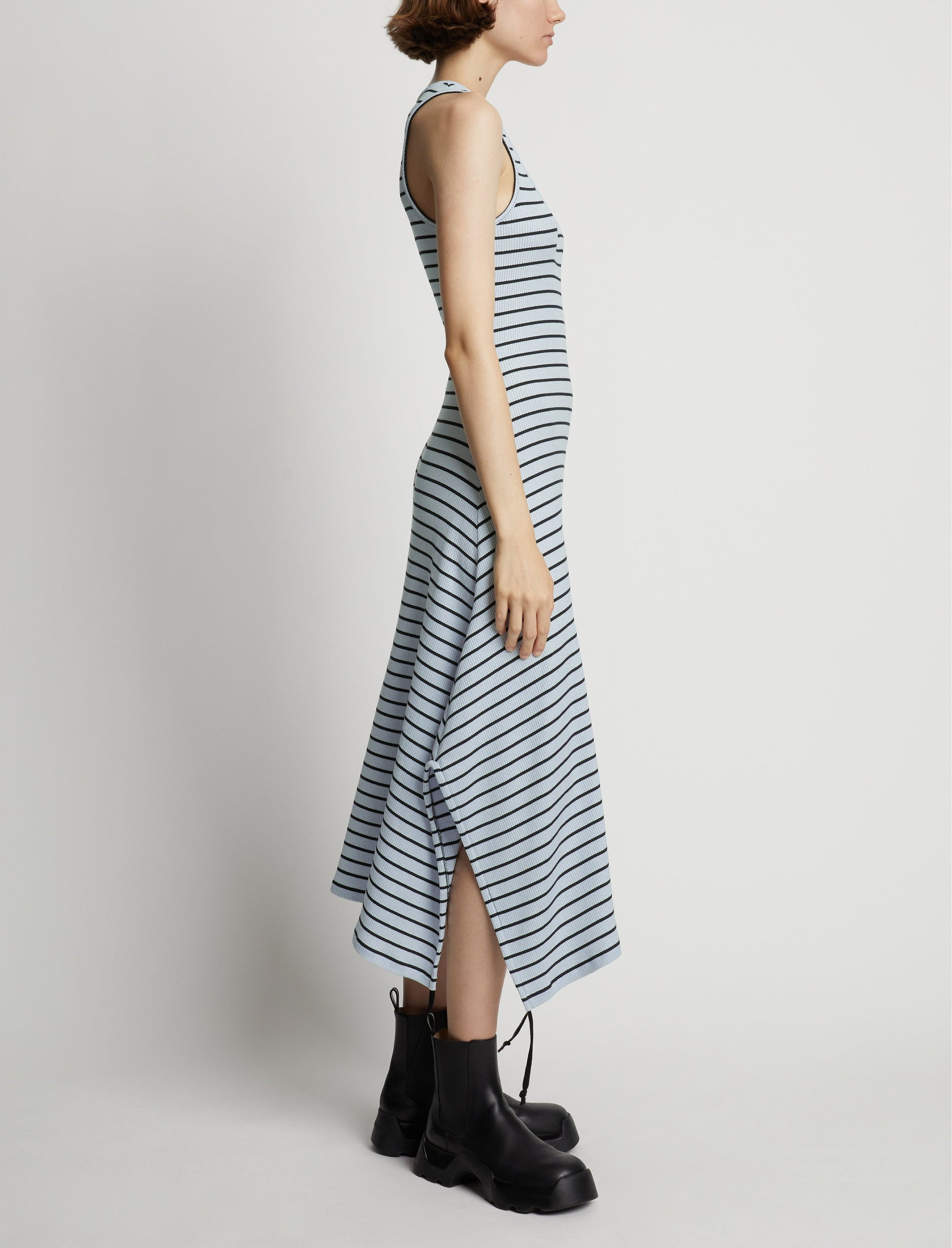 Robe côtelée sans manches à rayures - Sky Blue & Black