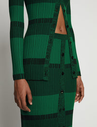Jupe boutonnée à rayures en soie - Green & Black