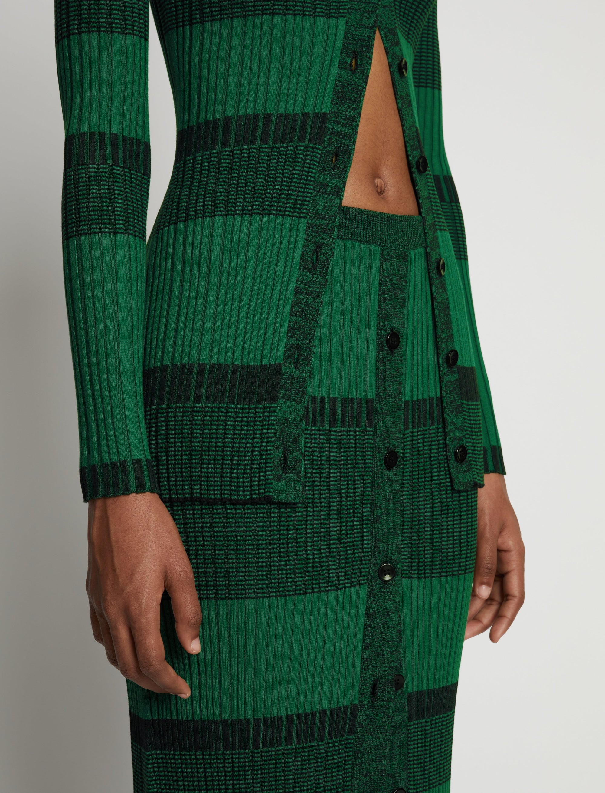 Jupe boutonnée à rayures en soie - Green & Black