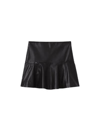 Jupe courte à volants en cuir - Black