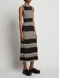 Robe courte à rayures sans manches en soie - Dark Brown & Off White