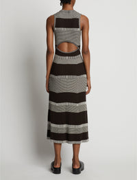 Robe courte à rayures sans manches en soie - Dark Brown & Off White