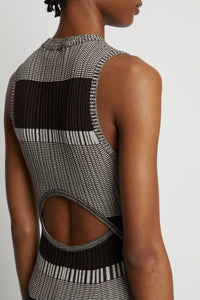 Robe courte à rayures sans manches en soie - Dark Brown & Off White