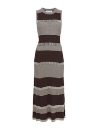 Robe courte à rayures sans manches en soie - Dark Brown & Off White