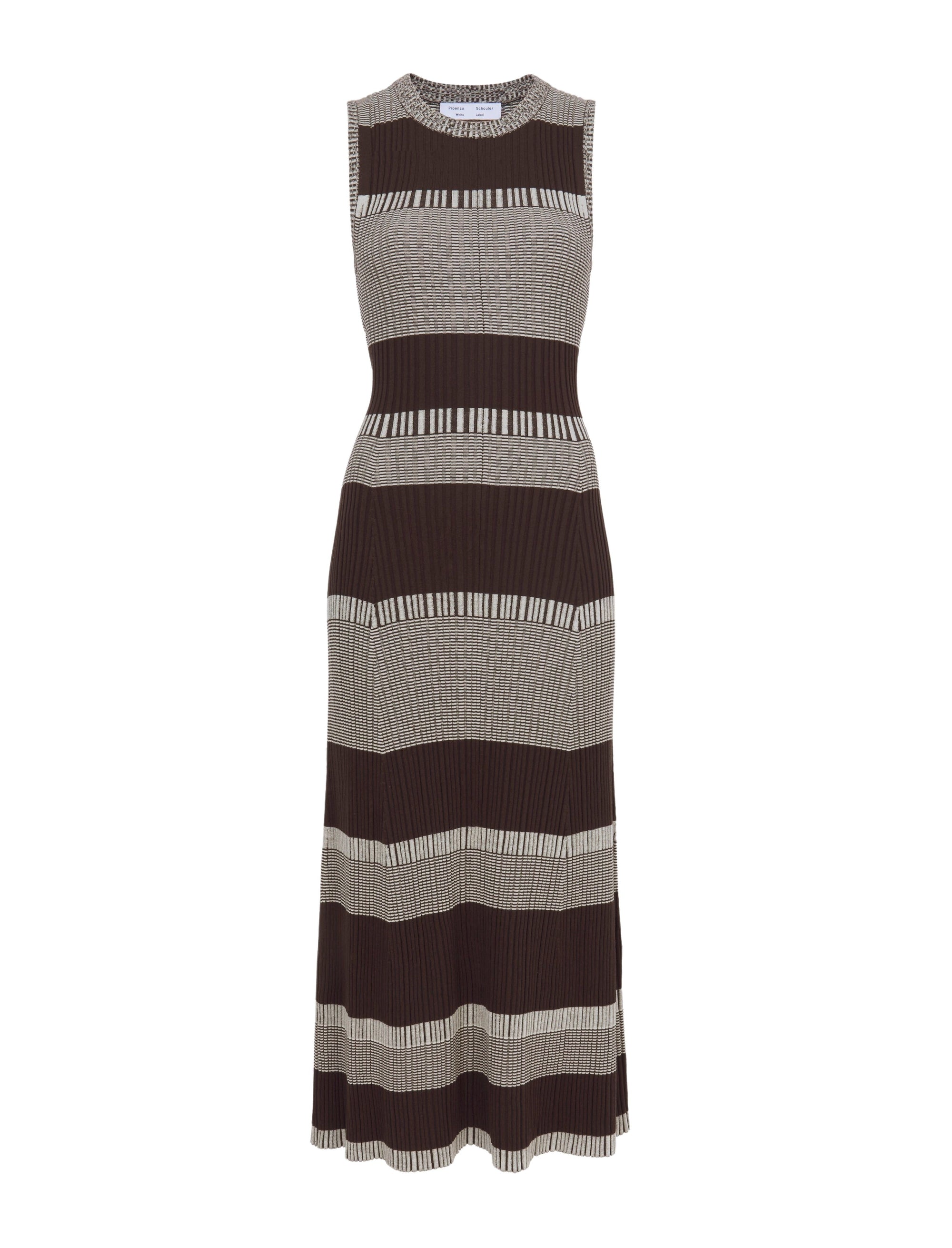 Robe courte à rayures sans manches en soie - Dark Brown & Off White