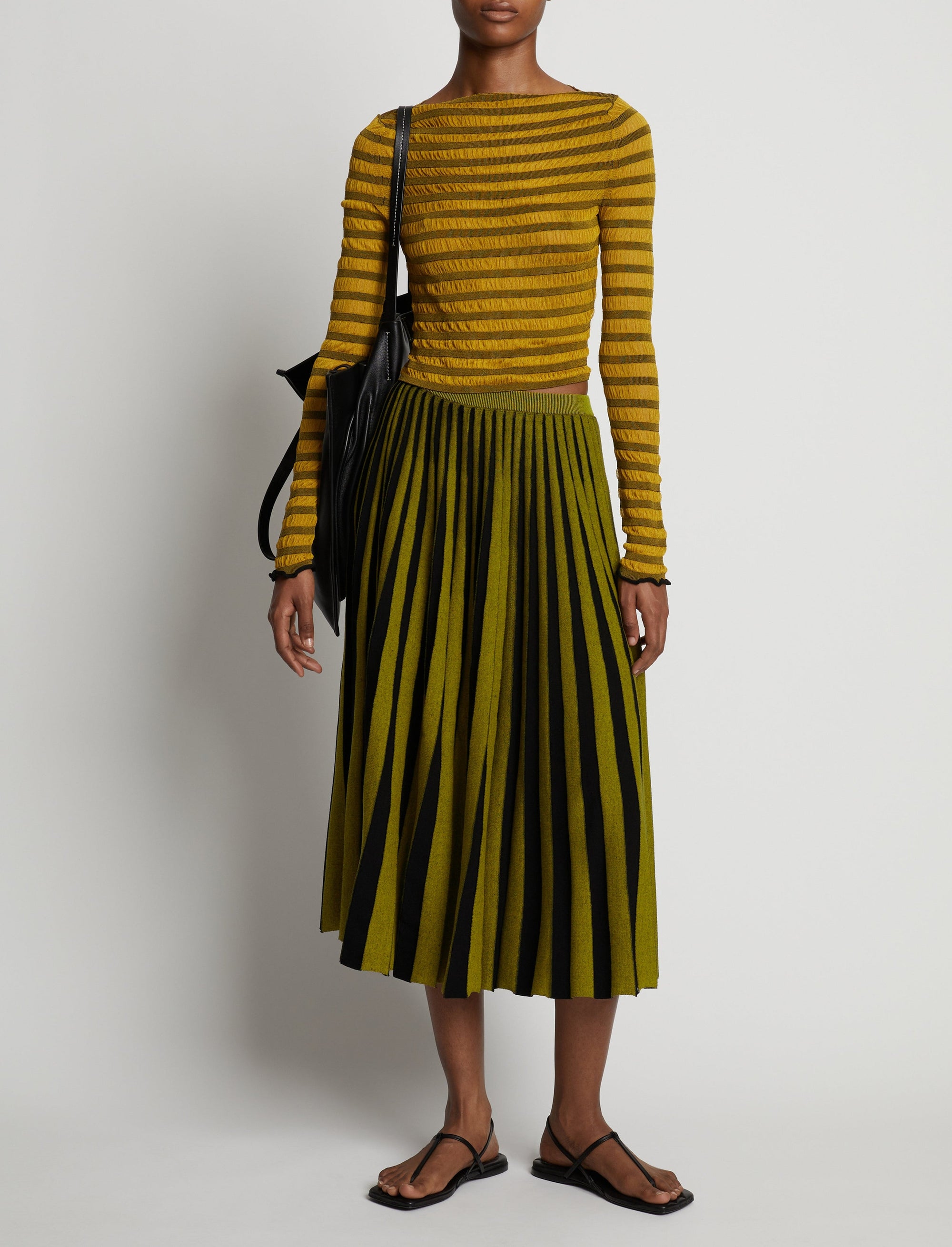Jupe midi plissée en maille - Sulphur & Black