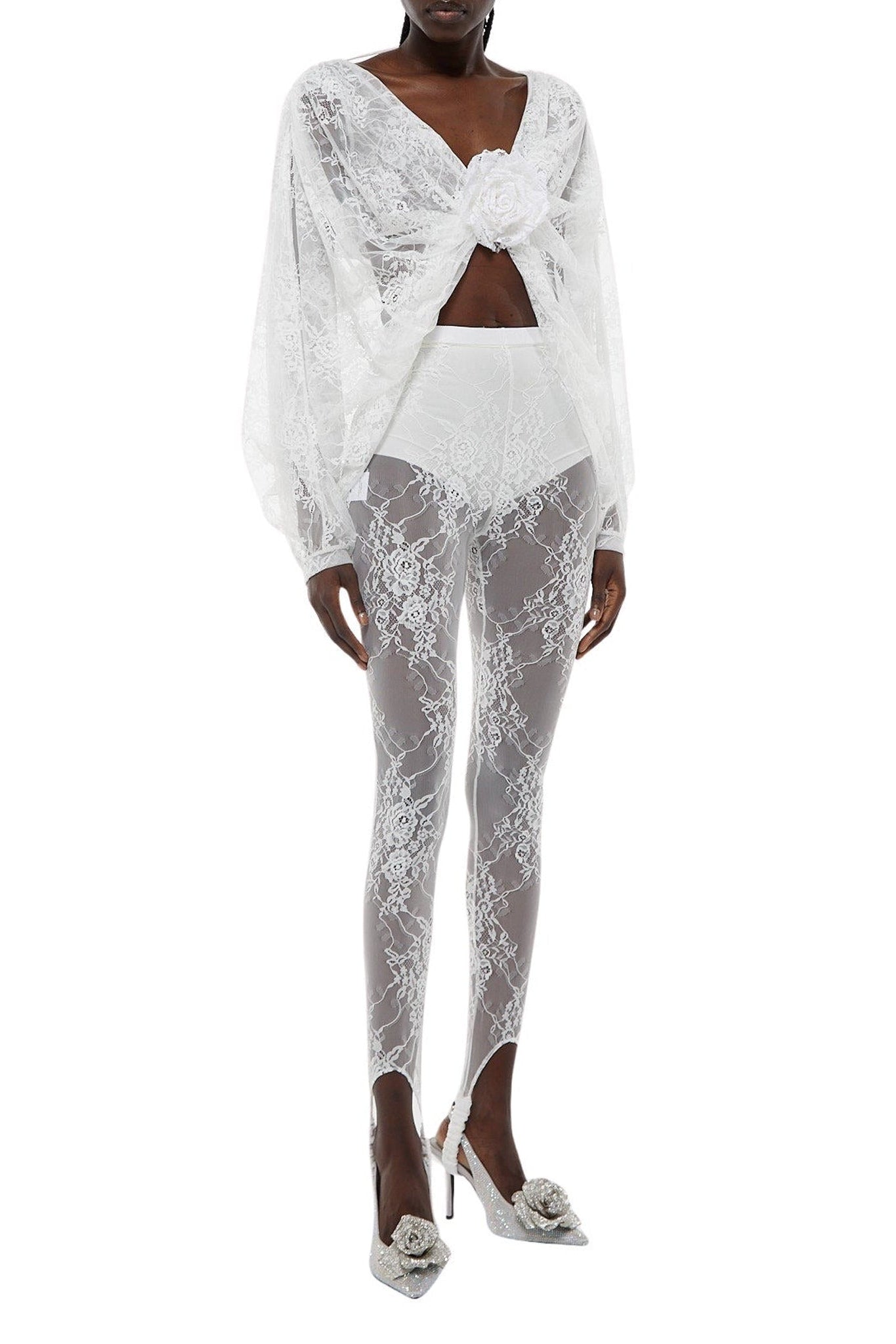 Top croisé en dentelle - White