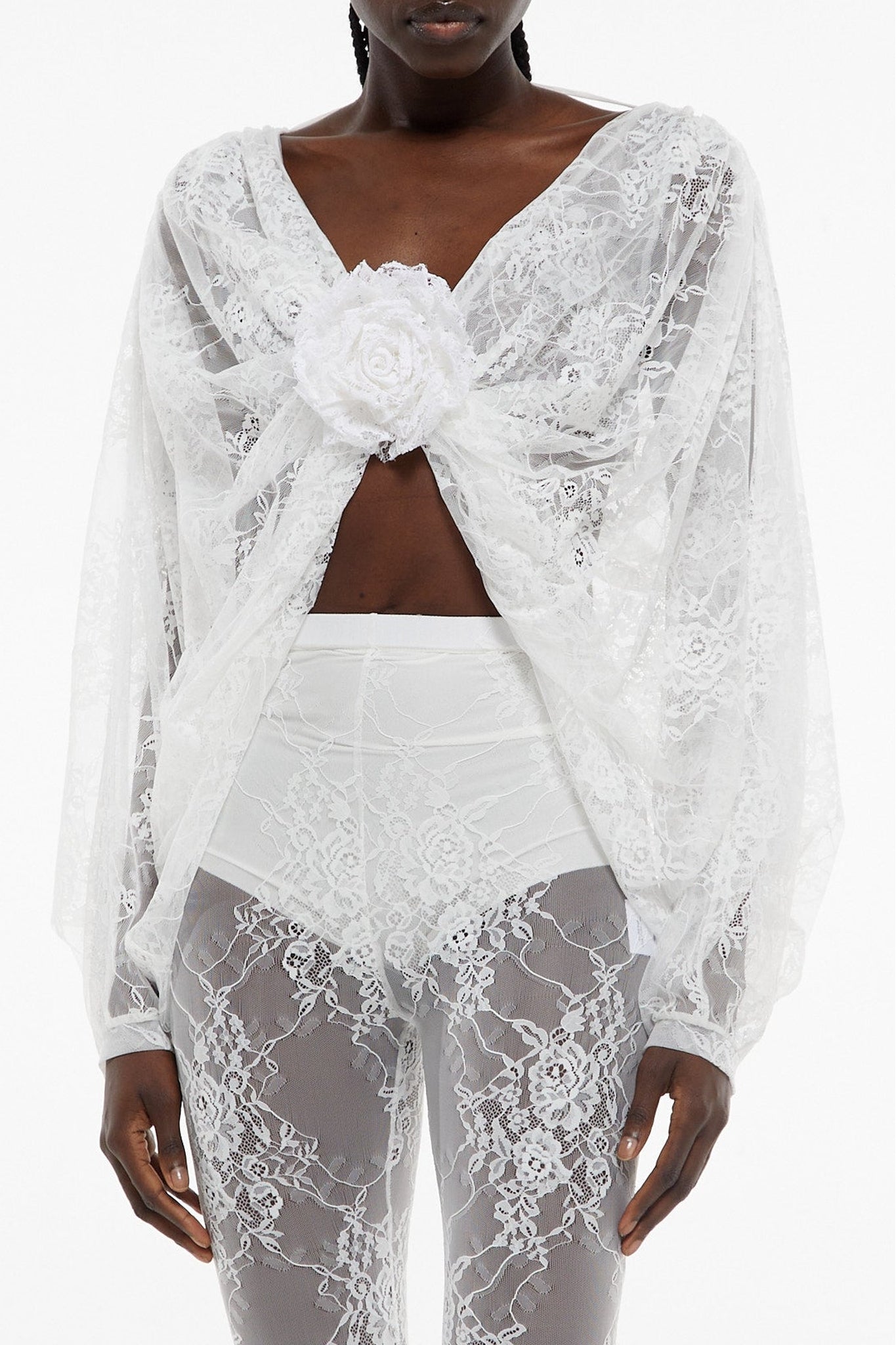 Top croisé en dentelle - White