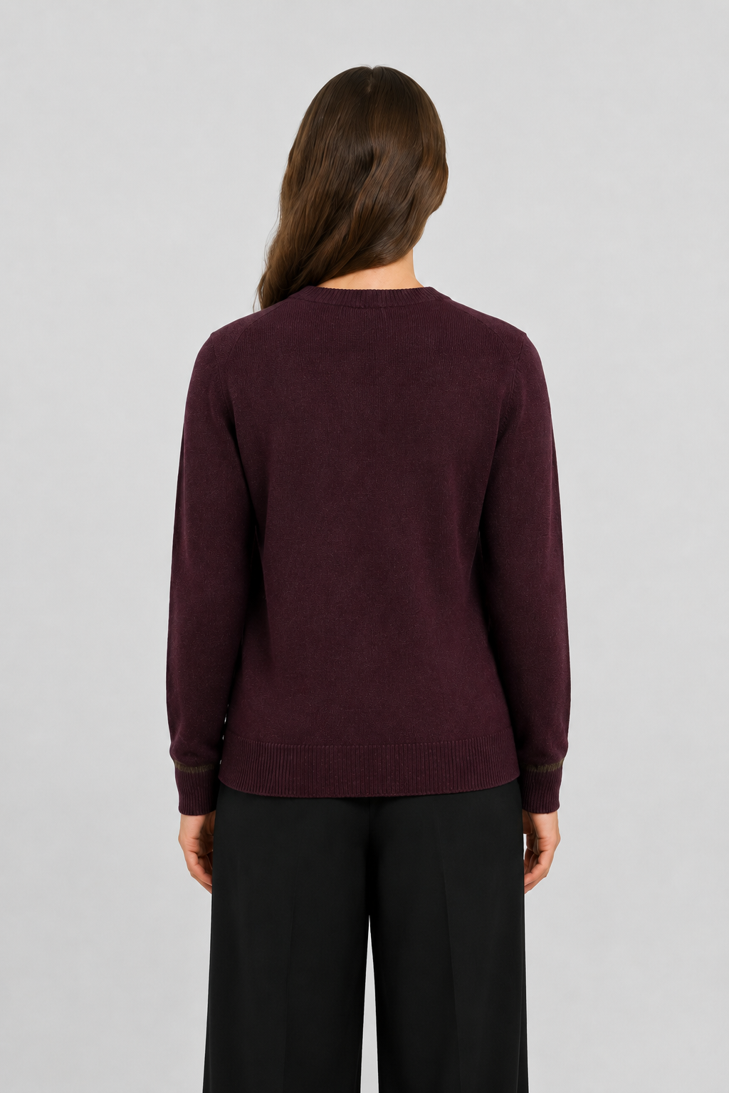 AMARANTH AND GREEN CUFF MICRO CHECK DETAIL CREWNECK