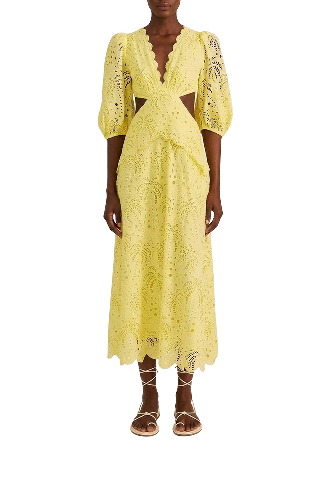 Robe midi en coton - Jaune