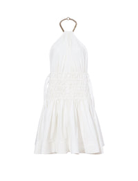 Stretch dress with jewel neck - White