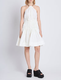 Stretch dress with jewel neck - White