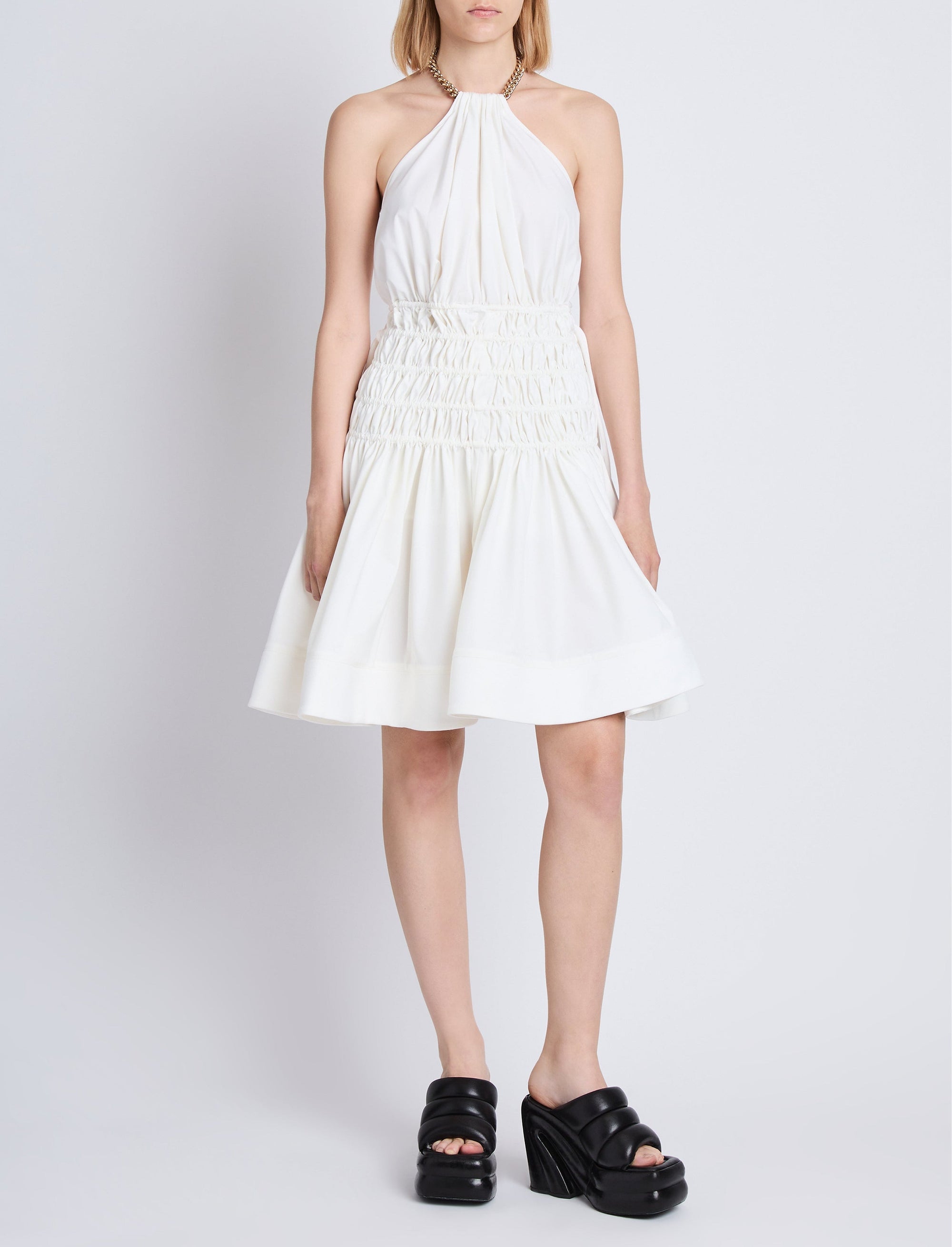 Stretch dress with jewel neck - White