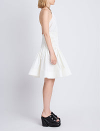 Stretch dress with jewel neck - White