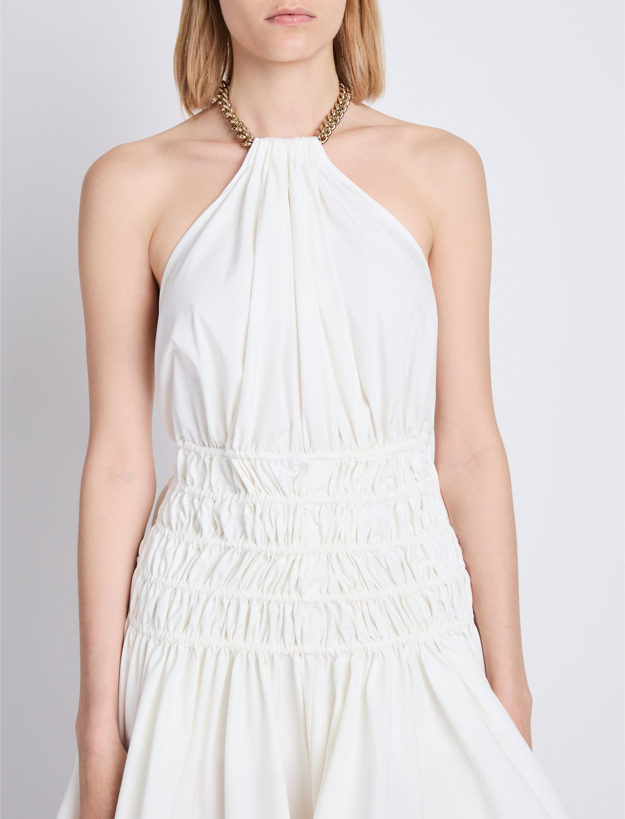 Stretch dress with jewel neck - White