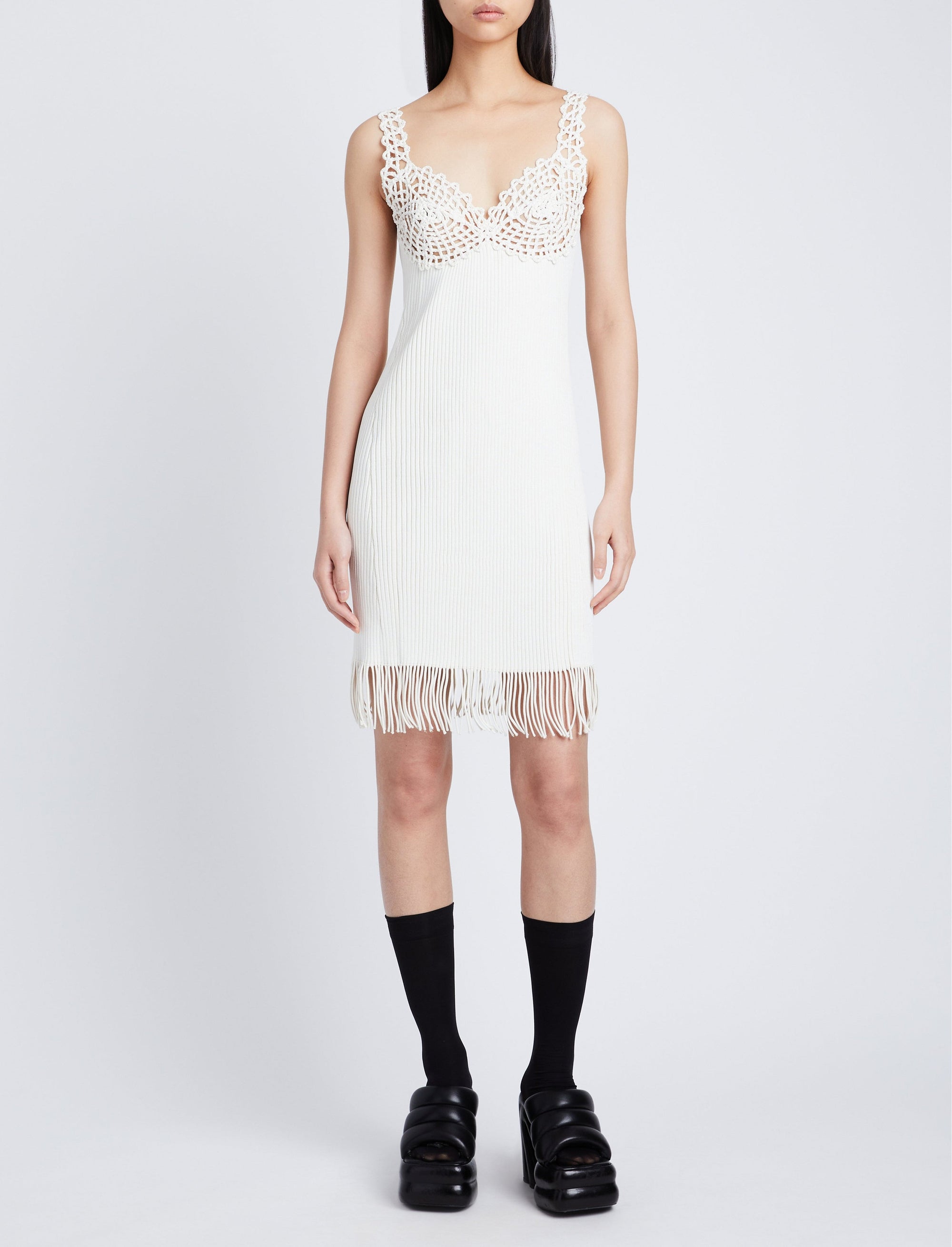 Robe en tricot brodé - Optic White