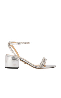 Audrey 55 sandals in mirrored leather embellished with rhinestones - Silver