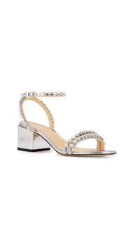 Audrey 55 sandals in mirrored leather embellished with rhinestones - Silver