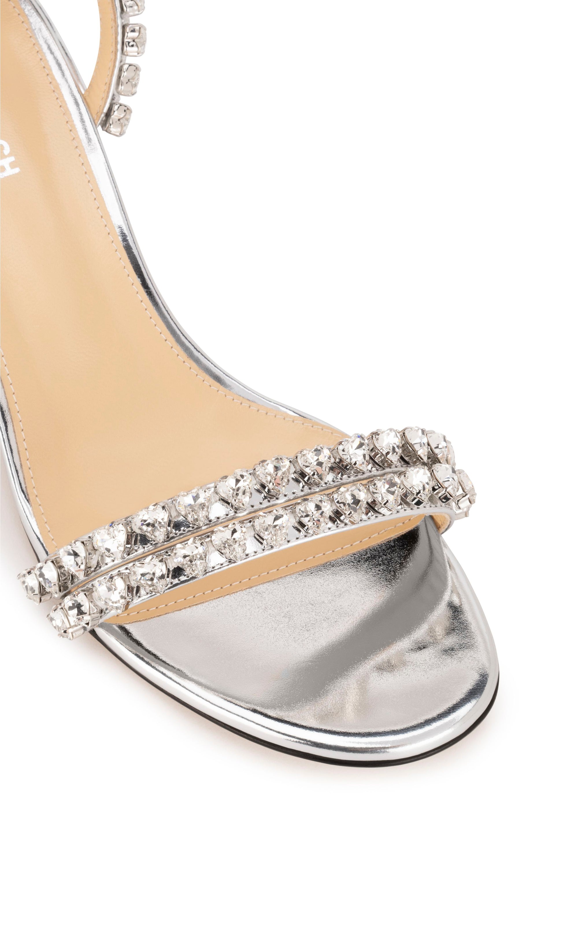 Audrey 55 sandals in mirrored leather embellished with rhinestones - Silver