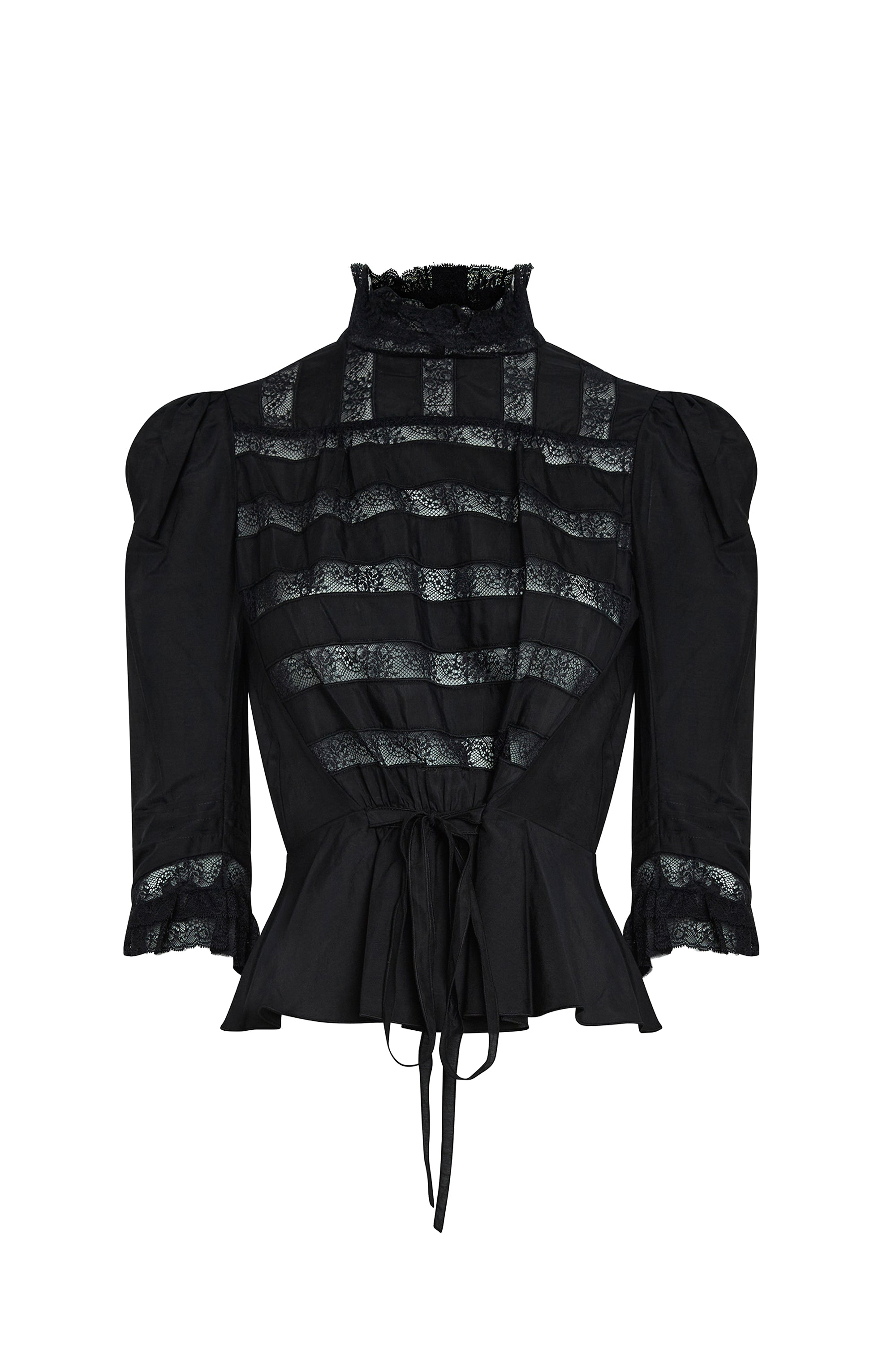 Chemisier Victorien ceinturé à dentelle - Black