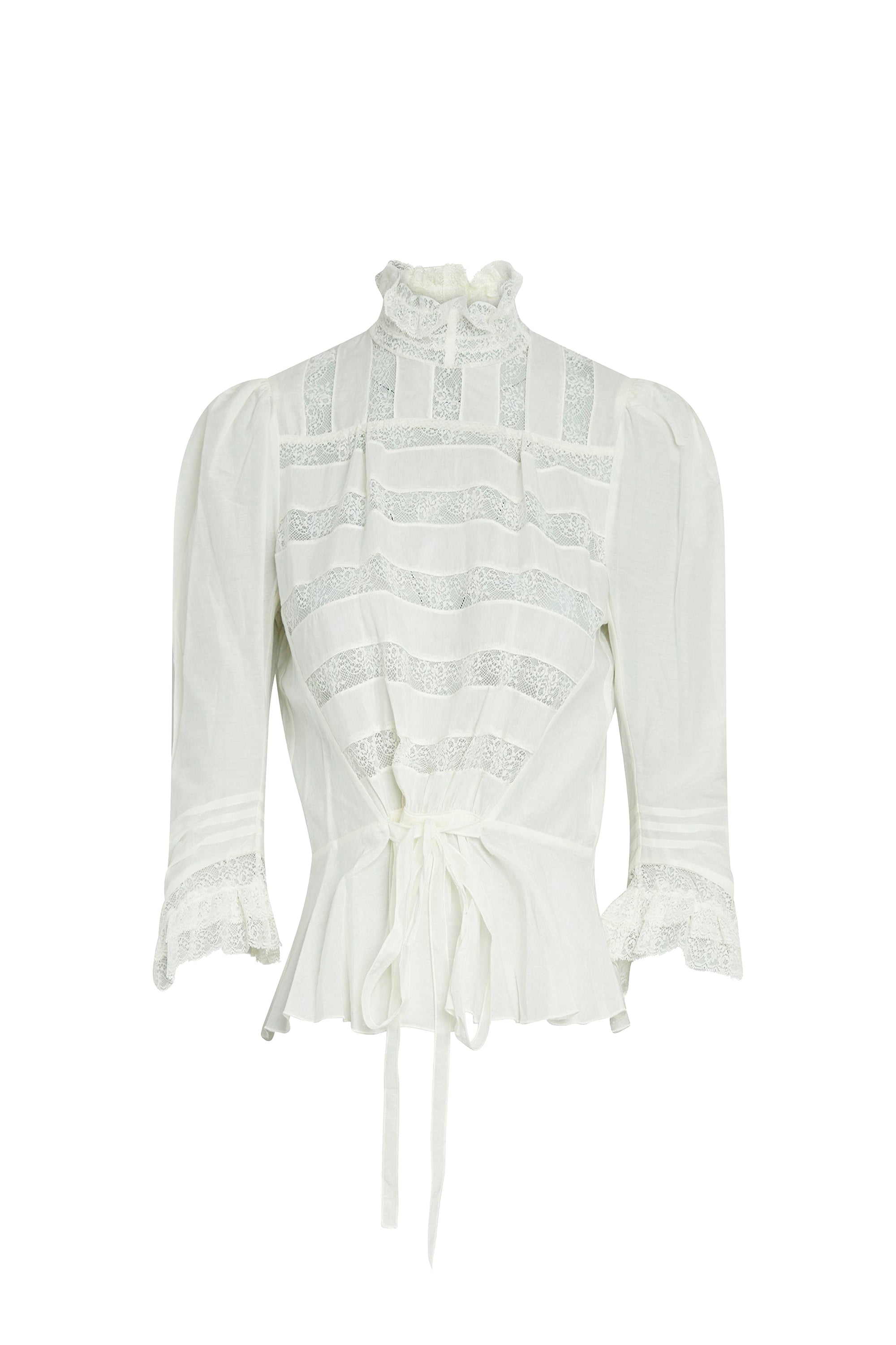 Victorian-style blouse with lace belt - Ivory
