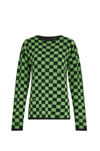 Pull à carreaux en laine - Bright Green Multicolor