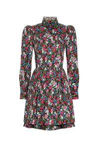 Daisy short dress with a high neck - Black Multicolour