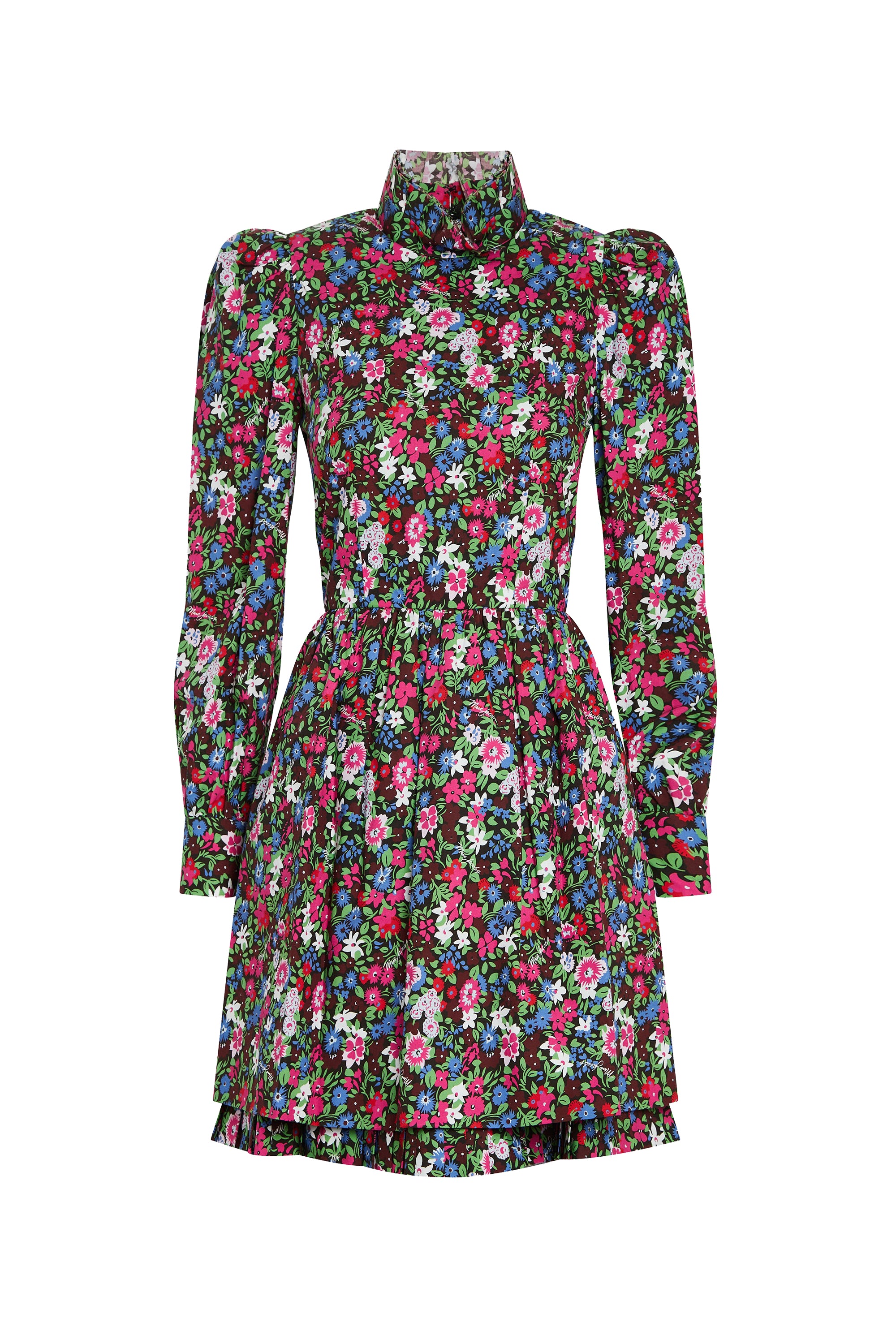 Daisy short dress with a high neck - Black Multicolour