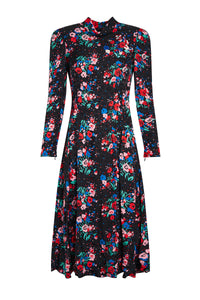 Midi dress with a high neck - Black Multicolour