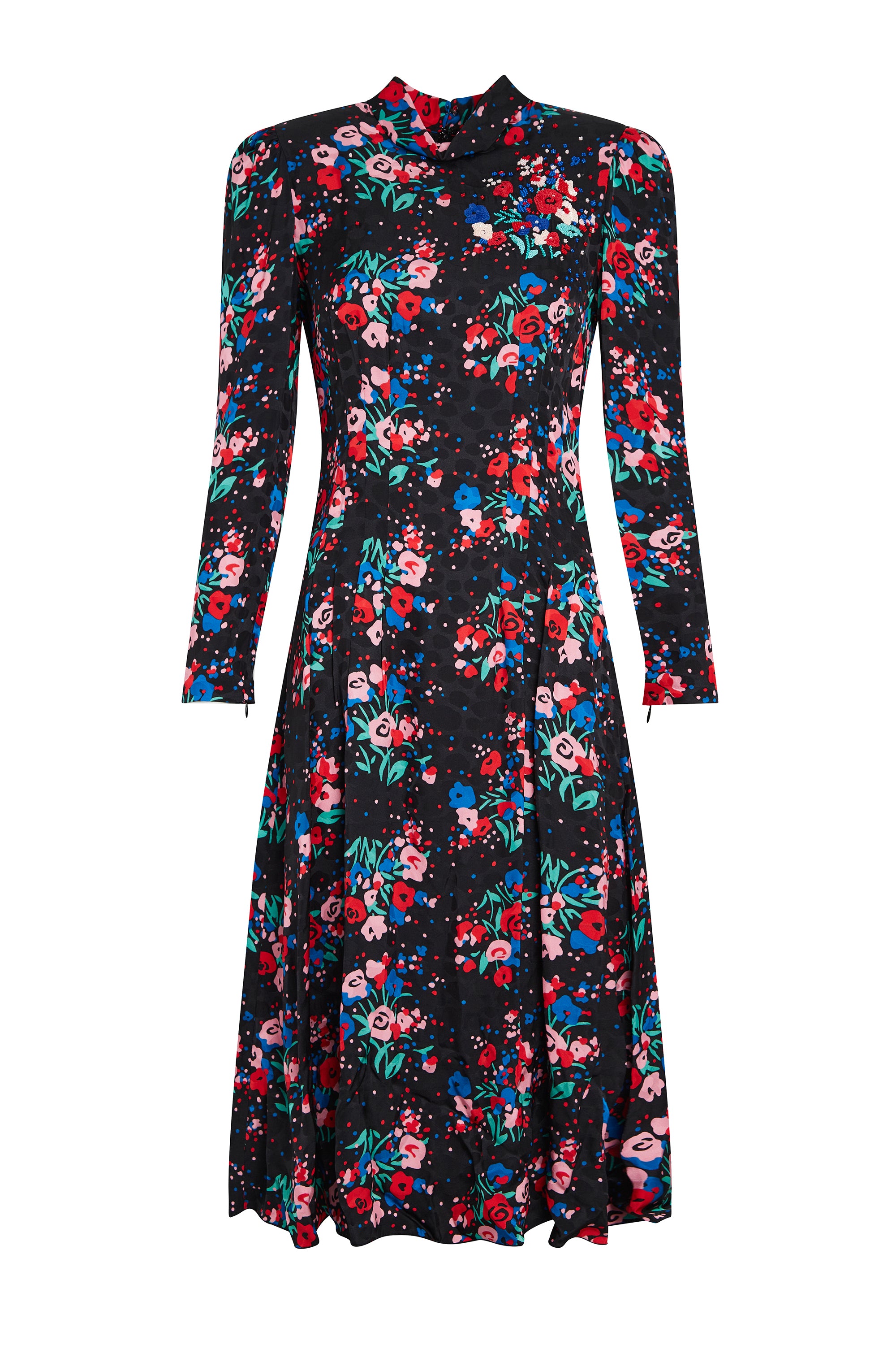 Midi dress with a high neck - Black Multicolour