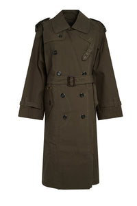 Trench-coat boutonné et ceinturé - Olive Green