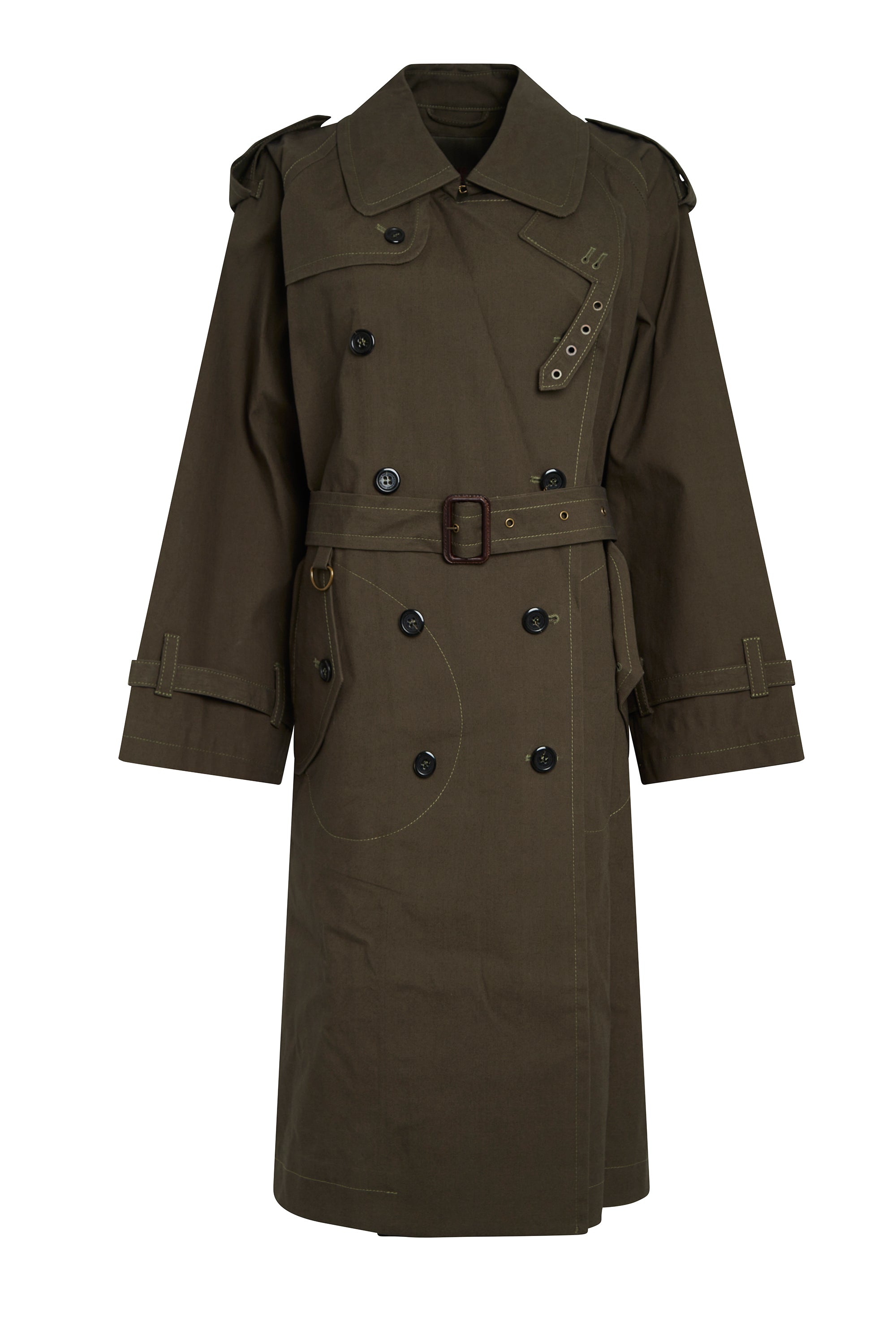 Trench-coat boutonné et ceinturé - Olive Green