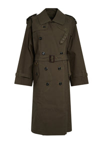 Trench-coat boutonné et ceinturé - Olive Green