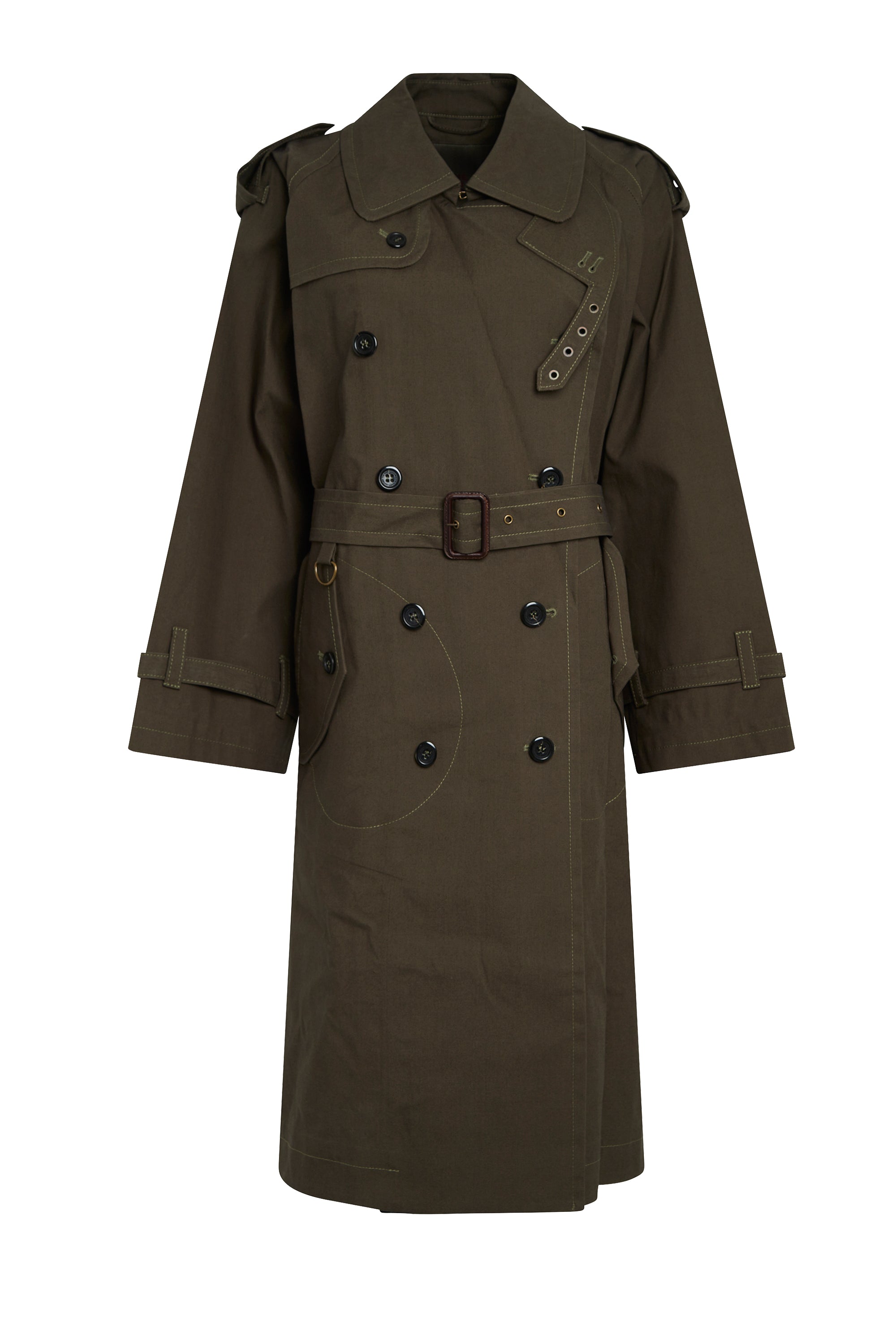 Trench-coat boutonné et ceinturé - Olive Green