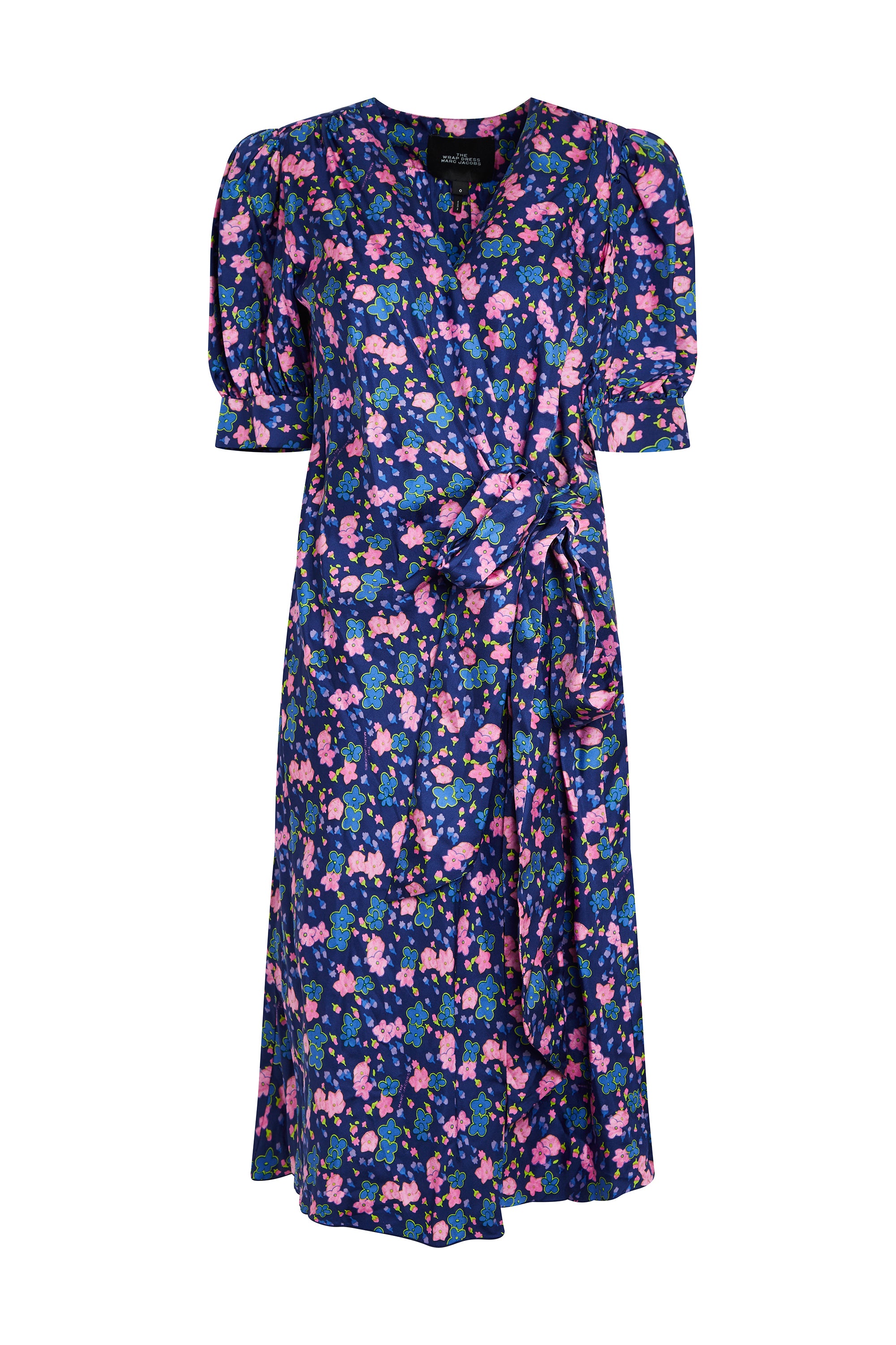 Robe midi portefeuille en soie - Navy Multicolor