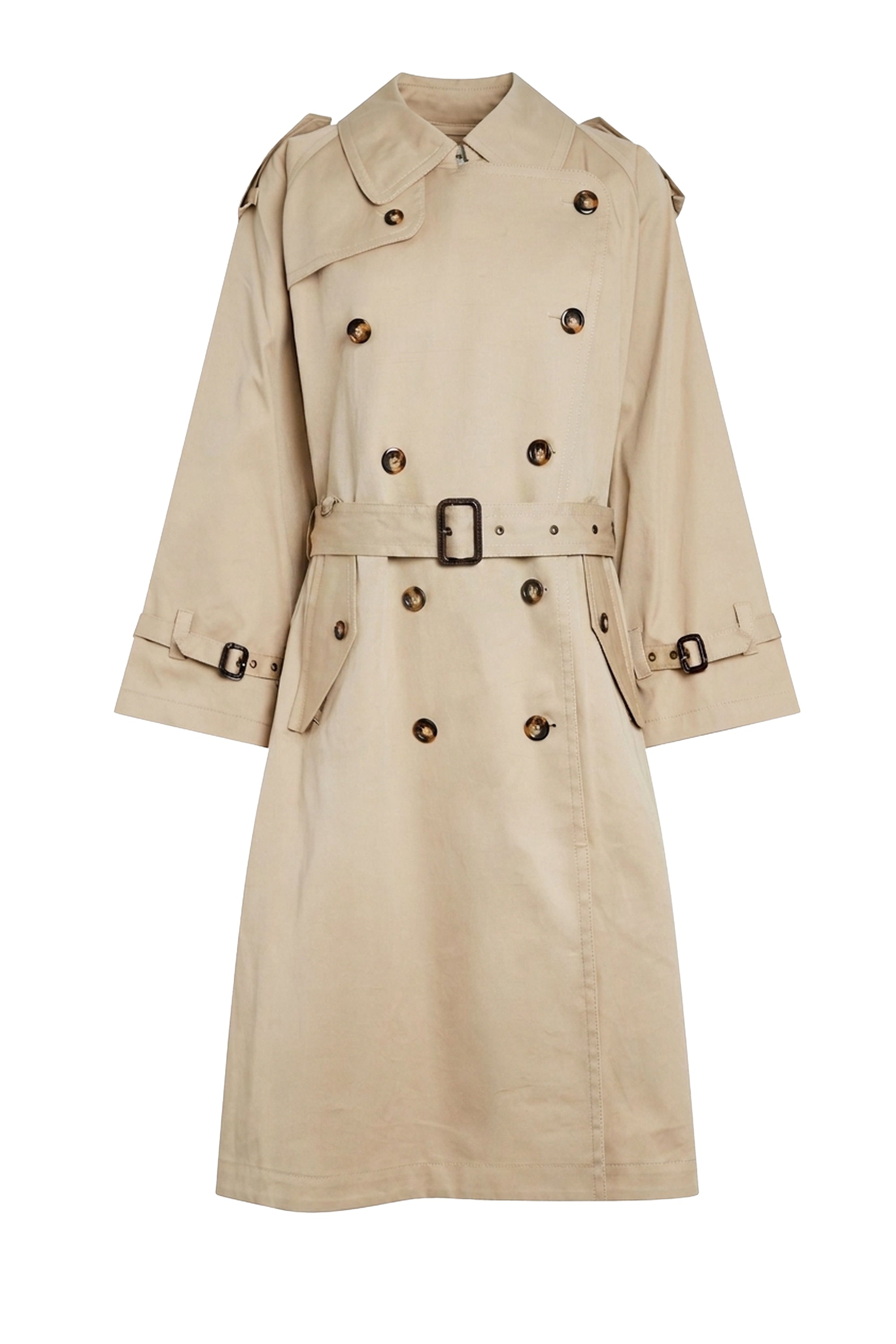 Trench-coat boutonné et ceinturé - Beige